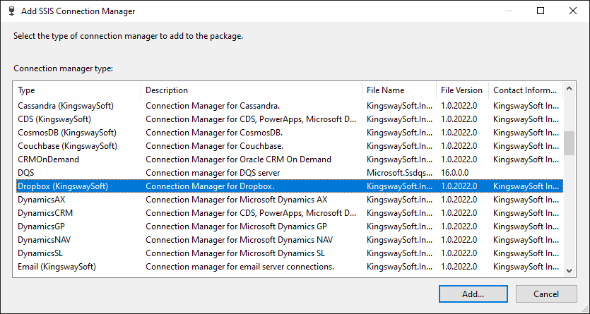 Add SSIS Dropbox Connection Manager